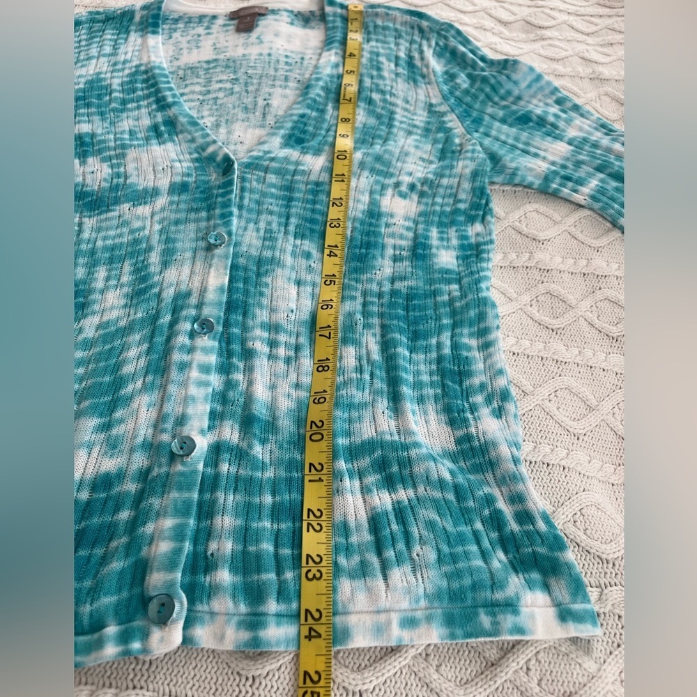 Chico’s Turquoise Tie-Dye Spring Cardigan Button Down Women’s Size Medium - Picture 10 of 14